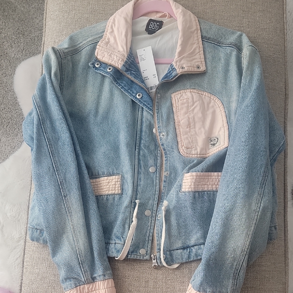 BDG Blue Denim Jacket with Pink Details